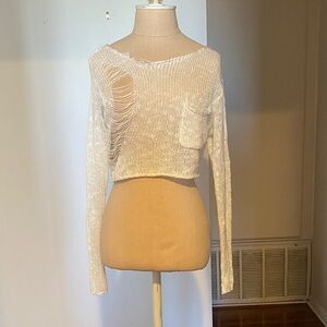 Edgy White Knit Crop Top